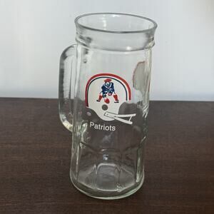 New England Patriots Glass NFL Beer Mug Fisher Peanut Jar Collectors Vintage